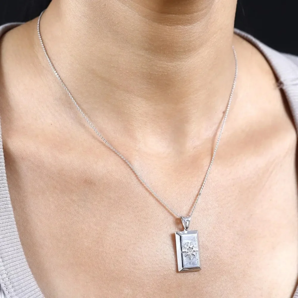 🔥Diamond Accent Bar Pendant Necklace 20 Inches in Platinum Over Sterling Silver